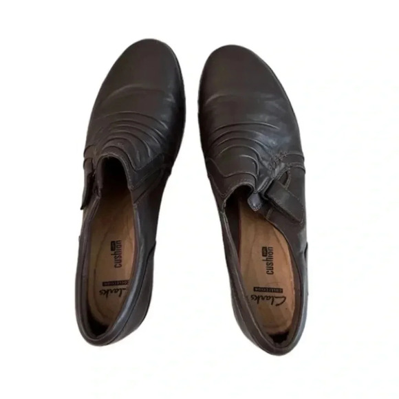 Clarks Collection Everlay Coda Cushioned Sole Dark Brown Leather Shoes Sz 11 GUC - Picture 1 of 8